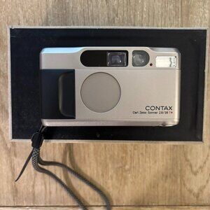 Contax T2 35mm Camera, Silver - With Case, Display Case and Strap - EX+